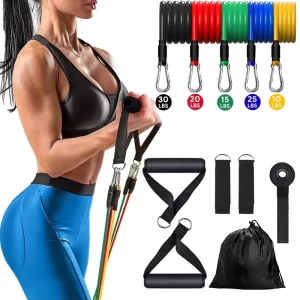 Rubber Resistance Bands with Door Anchor, Handles, Leg and Ankle Straps, 10-30 Lbs