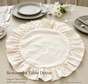 Ruffled Solid-Color Washable Placemat and Wedding Table Mat for Restaurant and Home Dining