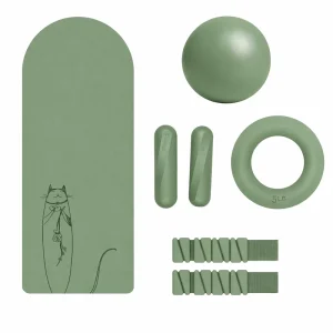 Sage Green Yoga Mat Set with Hand Weights and Yoga Ball