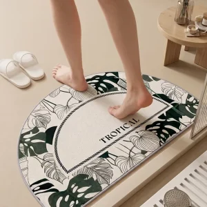 Semi-Circle Bathroom Mat Non-Slip Quick-Dry Shower Rug Machine-Washable Soft Absorbent Floor Mat for Bathroom Entryway