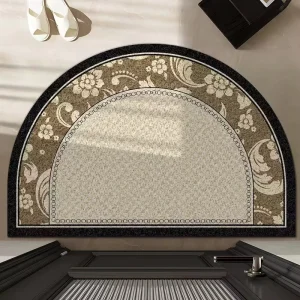 Semicircle Entrance Door Mat Vintage Floral Border Non-Slip Absorbent Front Door Rug