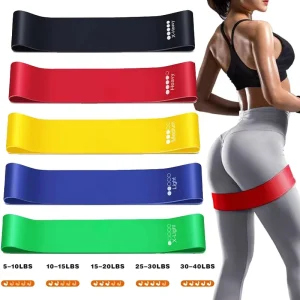 Set of 5 Elastic Rubber Resistance Bands for Yoga, Pilates, and Bodybuilding
