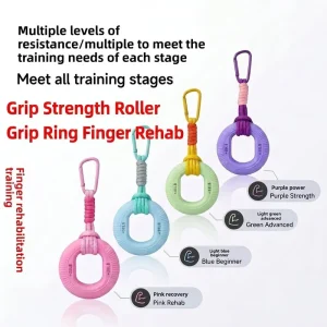 Silicone Gel Grip Strength Ring for Finger Rehabilitation and Exercise, Hook-and-Loop, Multi-Level Resistance
