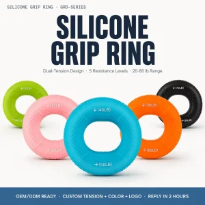 Silicone Hand Grip Strengthener Ring, Dual Resistance 20-80 lb, Non-Slip Textured, for Climbing and Finger Strength Exercise
