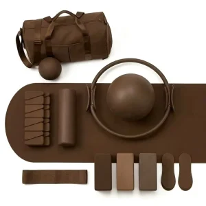 Silicone Pilates Set with Non-Slip Yoga Mat, Dumbbells, Power Ring, and Barbell Rod