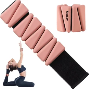 Silicone and Iron Adjustable Ankle and Wrist Weights 2 lb with Elastic Wrap
