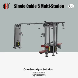 Single-Cable Five-Station Trainer with Selectorized Towers, Long Connecting Beam, Multiple Accessories, Steel Frame, and 5x100KG Weight