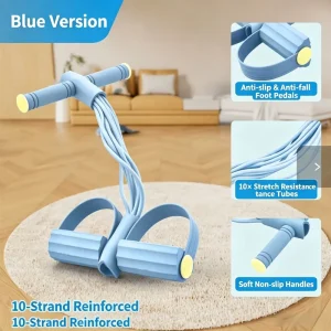 Sit up Puller Ab Stretcher 10 Tube Yoga Ropes with Foot Pedals Non Slip Yoga Mat Medium Tension Durable for Core Training