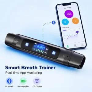 Smart Breathing Monitor with App, Real-Time Lung Capacity Display, Dual-Channel Inhale/Exhale, 3 Resistance Gears, P1