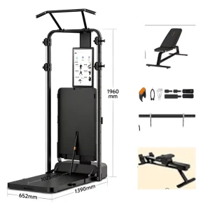 Smart Home Gym Fitness Mirror with Functional Trainer, Digital Cable Machine, 120kg Resistance, Foldable