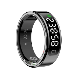 Smart Ring with Display, Waterproof Fitness Tracker, Heart Rate and Sleep Monitoring, App Controlled, Steel Charging Case