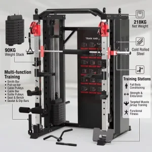 Smith Machine Functional Trainer with 90kg Weight Stack Heavy-Duty Power Cage Home Gym Strength Training