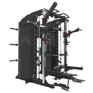 Smith Machine Multi-Function Station with Iron Power Rack and 100kg Weight Stack for Home Gym