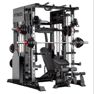 Smith Machine Multifunctional Home Gym Equipment Set with Squat Rack, Bench Press, Cable Crossover Unit