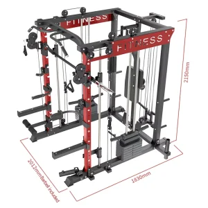 Smith Machine Power Cage with Cable Crossover, Lat Pulldown, Squat Rack, and Weight Bench for Home and Commercial Gyms