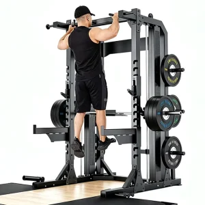 Smith Machine Power Cage with Pull-Up Station Adjustable Bench Barbell Weight Plate Package