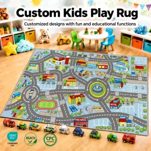Soft Colorful Kids Play Mat for Bedroom and Play Areas, Custom Size and Design