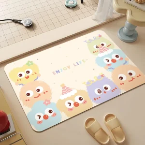 Soft Water-Absorbing Square Bathroom Floor Mat Non-Slip Cartoon Doormat Machine-Washable