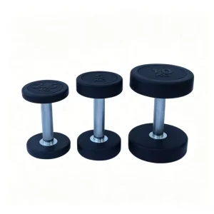 Solid Black Round-Head Coated Steel Dumbbell