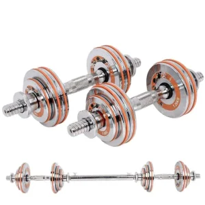 Solid Cast Iron Electroplated Adjustable Dumbbell Set, 15kg/20kg, with Barbell
