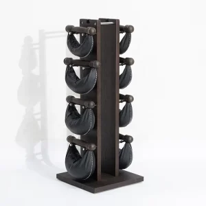 Solid-Filled White Oak, Leather and Stainless Steel Dumbbell Set for Fitness Clubs