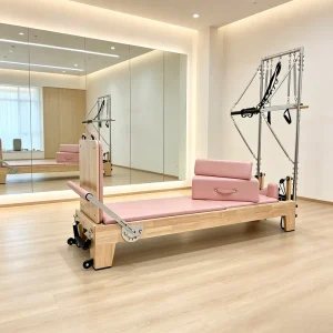 Solid Oak Pilates Reformer with Tower, Wood Pilates Training Equipment for Boutique Studios and Rehabilitation Centers