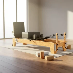Solid Oak Wood Pilates Reformer Machine, Core Training Bed with Accessories for Home and Pilates Studio