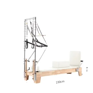 Solid Rubber Wood Pilates Reformer with Half Tower Portable Adjustable for Pilates Studio
