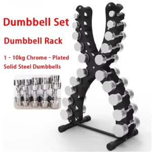 Solid Steel Chrome-Plated Dumbbell Set for Men and Women 1-10kg One Pair Each with Vertical Storage Rack