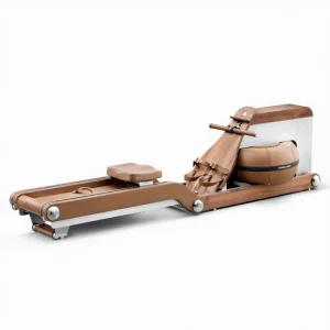 Solid Walnut Water Rowing Machine Genuine Leather Seat Silent Water Resistance Full Body Cardio Workout Rower