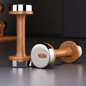 Solid Wood Dumbbell and Barbell Set with Electroplated Free Weights