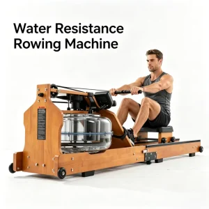 Solid Wood Foldable Water Rowing Machine, Vertical Storage, Water Resistance