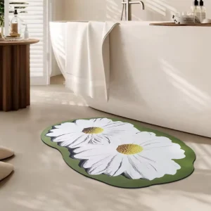 Special-Shaped Diatomite Bathroom Rug and Bath Mat Set, Anti-Slip and Fast-Absorbent