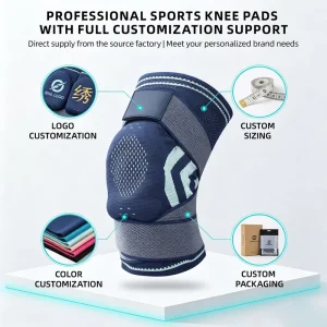 Sports Knee Pad with Silicone Spring Support and Compression Strap, Breathable Knit Knee Brace for Basketball and Cycling