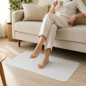 Square White PU Leather Grounding Mat Rubber Backing Conductive Anti-Static Earthing Pad for Desk Floor Home Travel Use