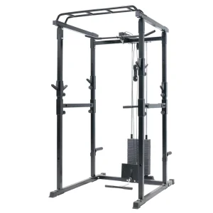 Squat Rack with 220 lb Weight Stack, Q235 Steel, 1000 lb Capacity, Fitness Equipment Machine Power Cage