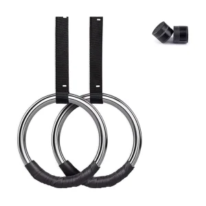 Stainless Steel Gymnastics Rings with Adjustable Cam Buckle and 15FT Straps