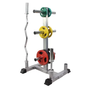 Steel Barbell and Weight Plate Storage Rack with Large and Small Holes