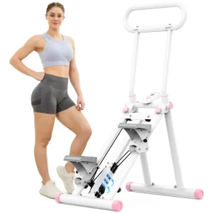 Steel Frame Adjustable Stair Stepper with Handle, LCD Display, Home Gym Leg and Glute Trainer, Stair Climber