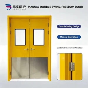 Steel Freedom Double-Leaf Hospital Door with Window and Stainless Steel Kick Plate for Healthcare