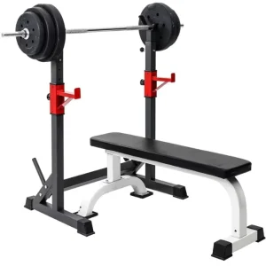 Steel Home Gym Adjustable Bench Press Barbell Rack and Squat Stand 200 LBS Max Load