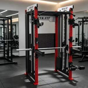 Steel Power Cage Home Gym Training Rack with 75kg Weight Stack and Smith Machine for Triceps Legs and Back
