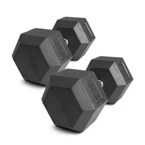 Strength Training 100lb Dumbbell Space Saving Black Protective Rubber Encasing Weights Set for Fitness Centers Corporate Gyms