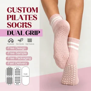 Stripe Contrast-Color Cotton Pilates Socks with Double-Sided Silicone Grip and Arch Support
