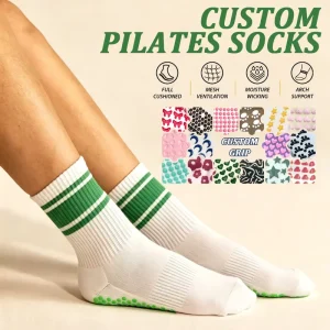 Striped Print Cotton Crew Socks for Women, Non-Slip, Yoga Pilates