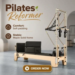 Studio Pilates Reformer W23A Durable Adjustable Portable Solid Maple Wood Half Tower Workout Training Device for Health