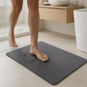 Super Absorbent Non-Slip Diatomaceous Earth Bath Mat Quick-Dry Pet-Friendly Reversible Antimicrobial Thin Bathroom Rug