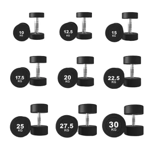 Supplier Customized Round Black Metallic Dumbbell 2.5 5 7.5 10 12.5 15 17.5 20 22.5 25 27.5 30kg for Fitness