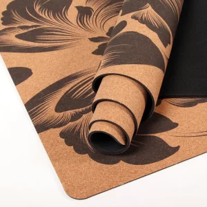 Sustainable Printed Cork Yoga Mat 3mm Natural Rubber Base Non Slip for Pilates Aerobic Exercise OEM