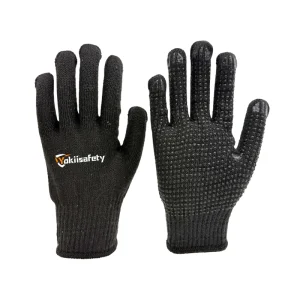 Sweat-Absorbent Cotton Gloves with Black PVC Dotted Anti-Slip Coating for Assembly